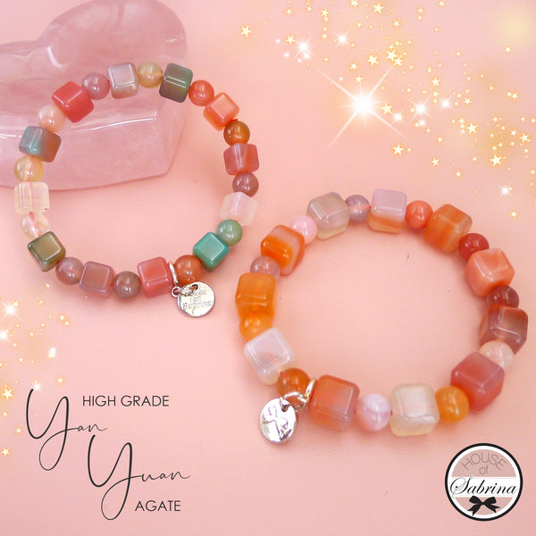 HIGH GRADE YAN YUAN AGATE CUBE GEMSTONE BRACELET