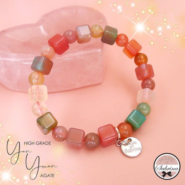 HIGH GRADE YAN YUAN AGATE CUBE GEMSTONE BRACELET