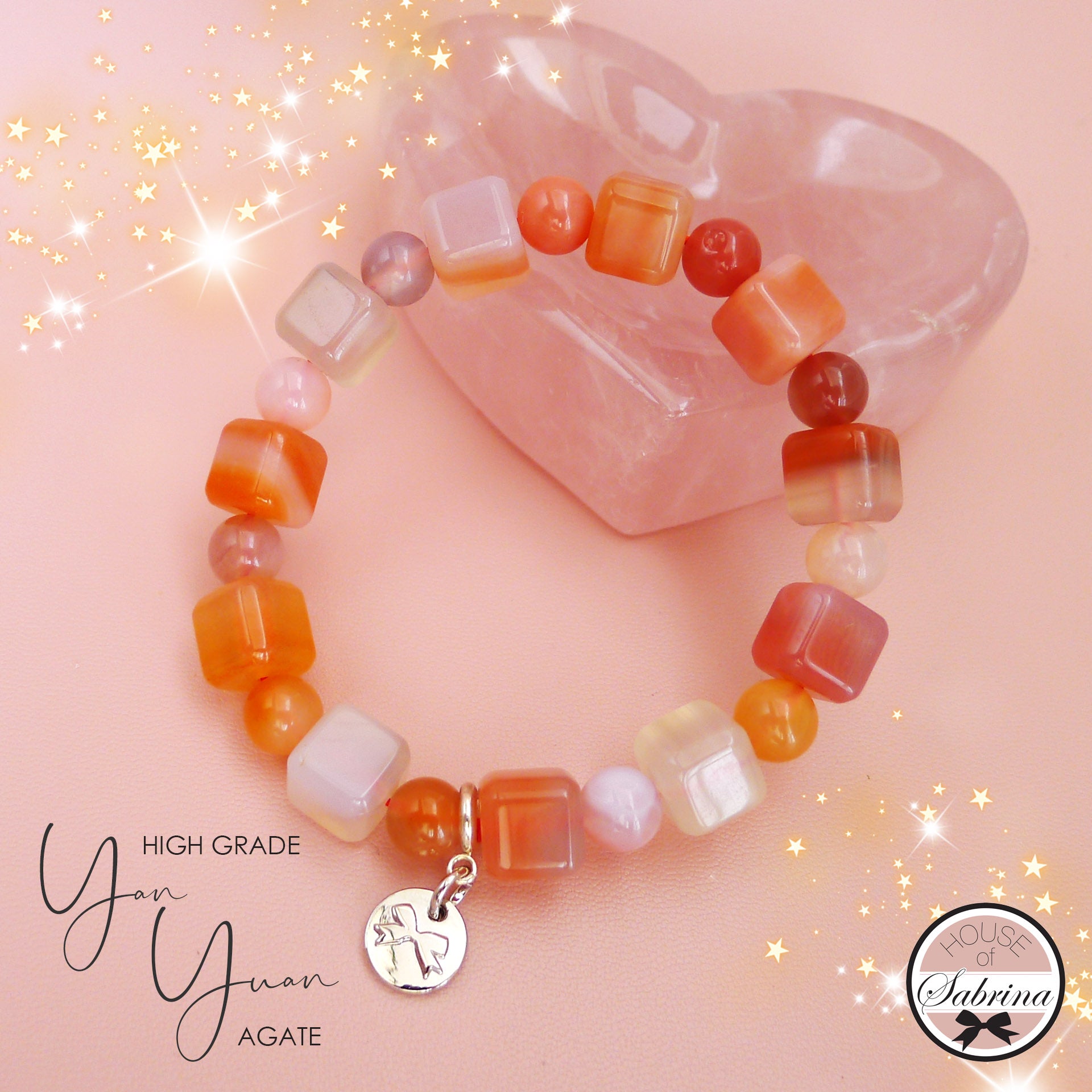 HIGH GRADE YAN YUAN AGATE CUBE GEMSTONE BRACELET