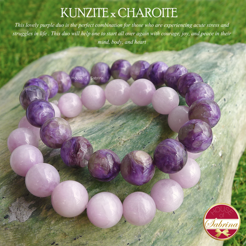 High-Grade Lilac Kunzite x High-Grade Charoite Gemstone Bracelet Bundle