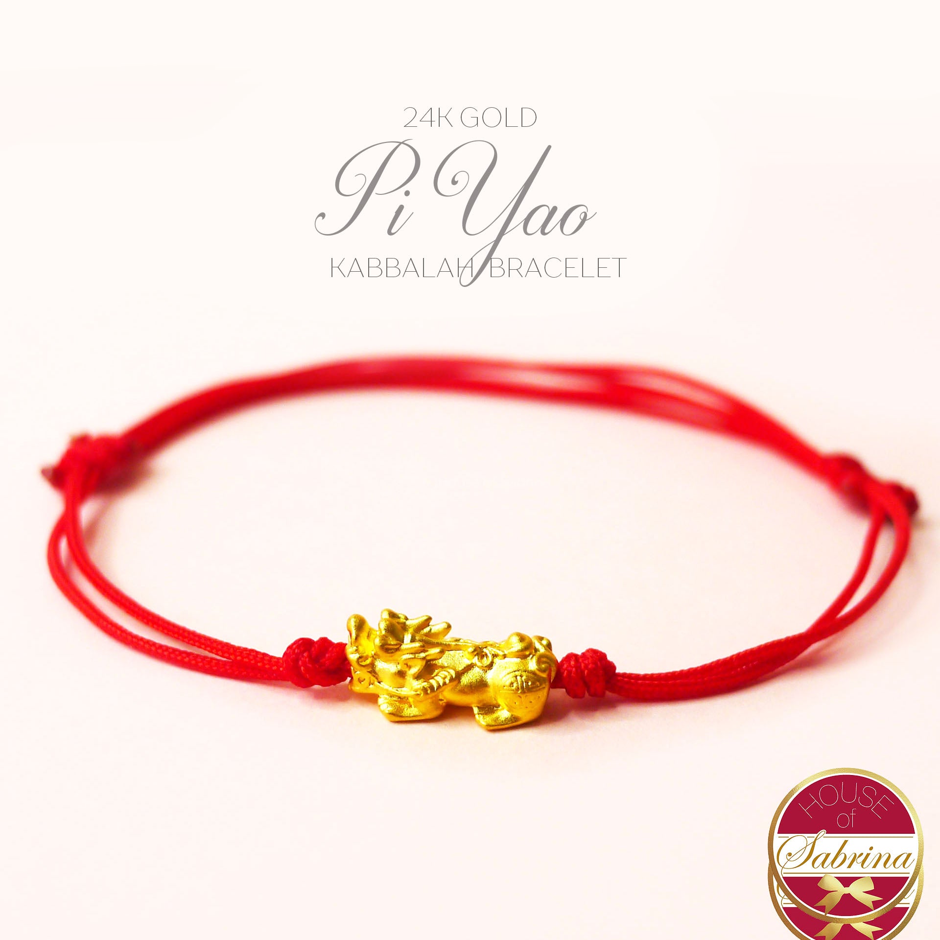 24K GOLD MINI PI YAO RED STRING CORD KABBALAH BRACELET