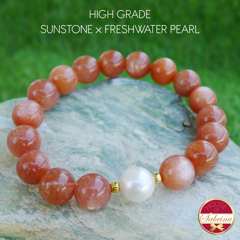 High Grade Sunstone x Freshwater Pearl x 24K Gold